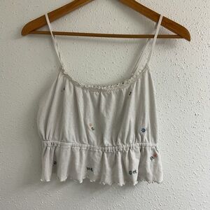 American Eagle Embroidered Babydoll Cami Tank Flowers Lace Ivory Womens Size L